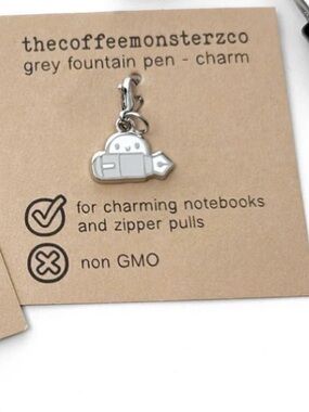 TheCoffeeMonsterzCo Pink Fountain Pen Charm - grey
